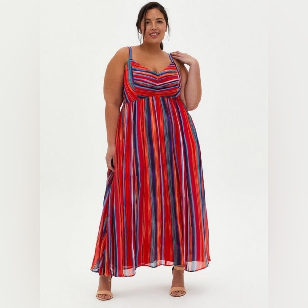 Torrid Red Striped Maxi Chiffon Pleated Dress Women’s Plus Size 2x